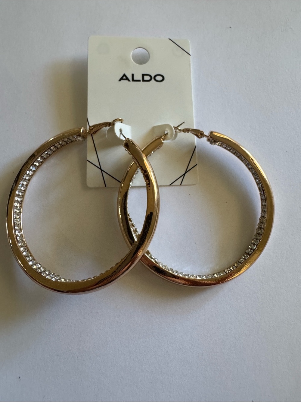 5.8cm ALDO Gold Hoop Earrings with Crystal Row